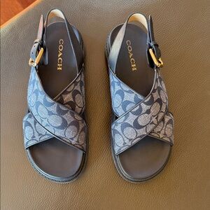 Coach Women's Black and Gray Patterned Sandals